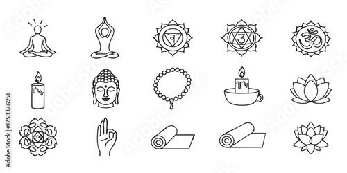 Set of yoga meditation outline icons vector
