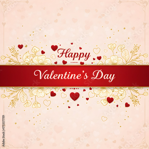 Valentines day greeting card with hearts and floral elements