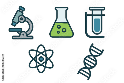 Colorful set of essential science and laboratory equipment icons
