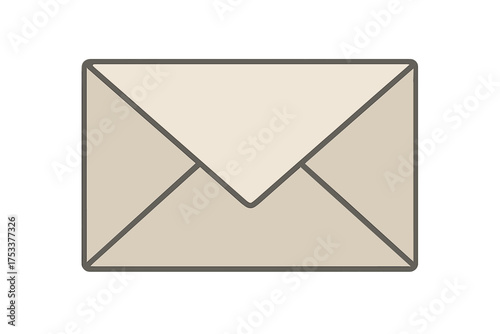 Sealed beige paper envelope with dark outline isolated on white background