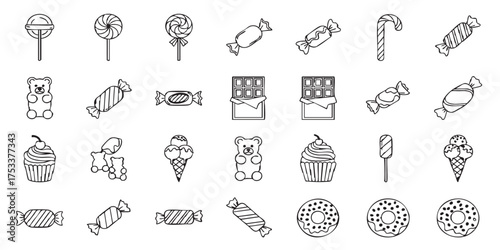 Set of candy sweet outline icons vector

