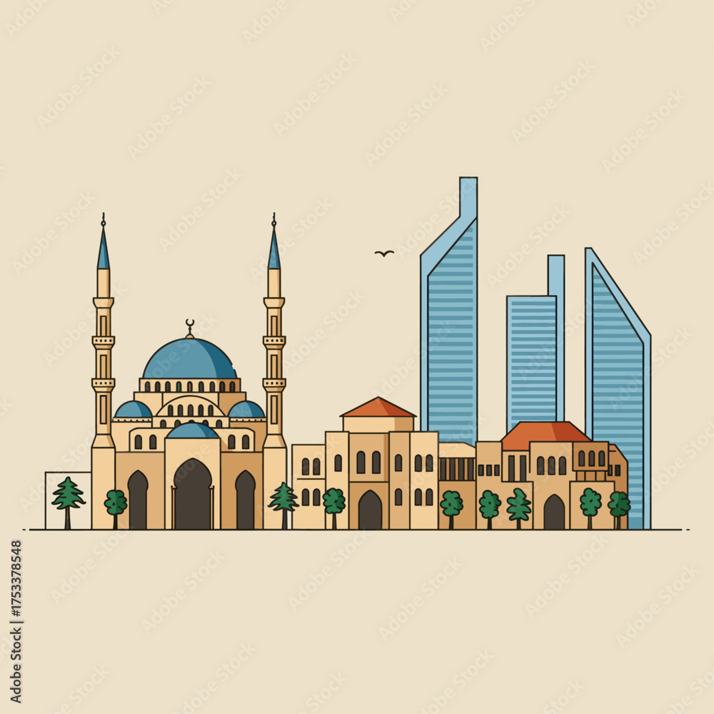 Obraz premium Skyline vector illustration of beirut city in lebanon.
