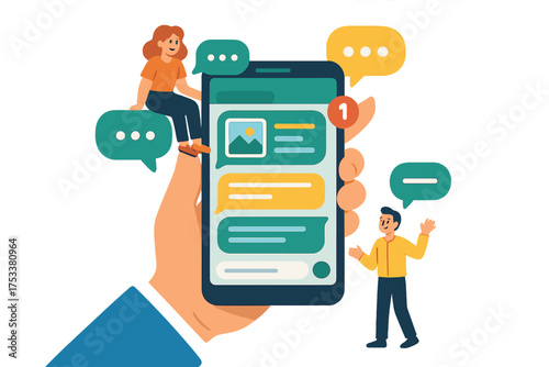 Mobile messaging application chat conversation interface with users and notification