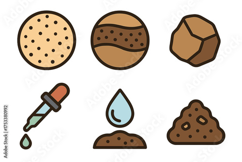 Set of icons for soil composition and water analysis testing
