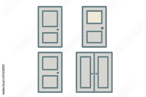 Four interior door icons showing panel details and glass insert variations