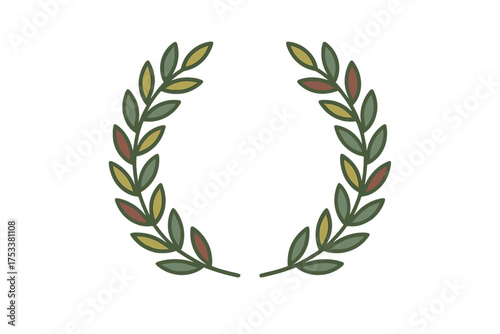 Stylized laurel wreath design with muted green foliage elements