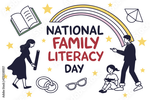 NATIONAL FAMILY LITERACY DAY vector illustration