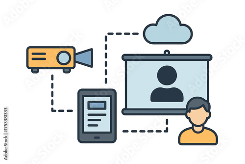 Digital presentation setup with projector tablet and cloud connection