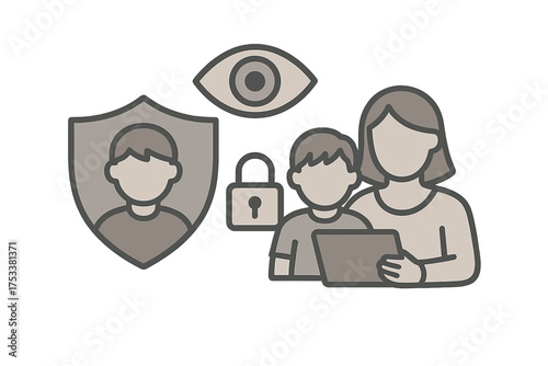 Family digital safety and privacy protection concept icons