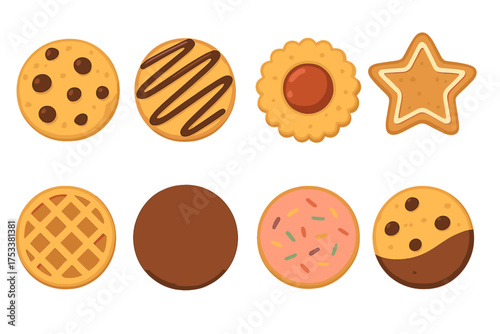 Assortment of sweet baked cookies with various toppings and shapes