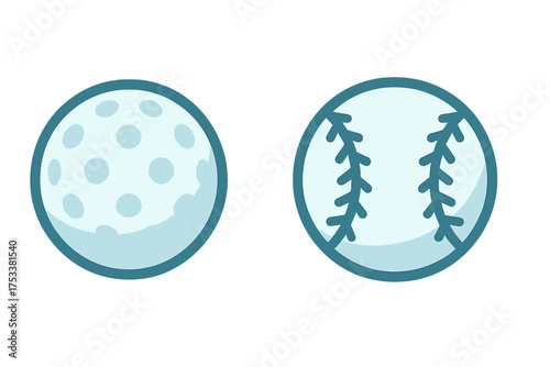 Comparison set of perforated pickleball and stitched baseball icons
