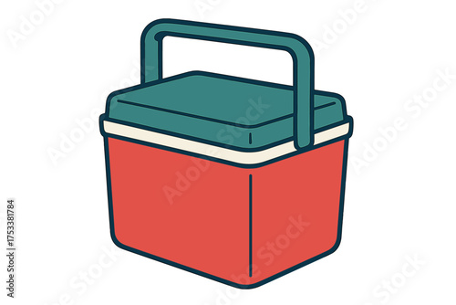 Stylized portable cooler box with handle for picnics camping and outdoor leisure