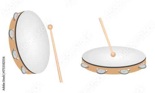 wooden tambourine percussion vector illustration isolated on white background.