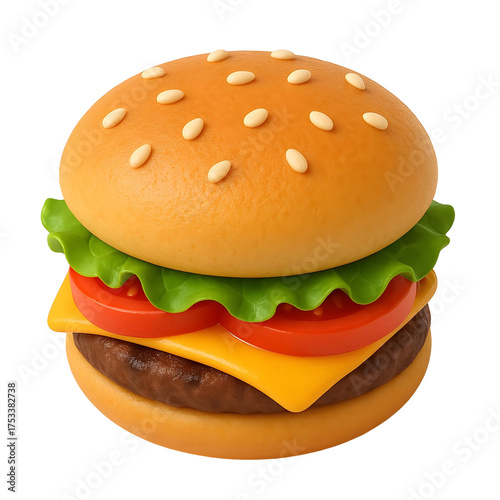 3D hamburger with cheese and lettuce isolated