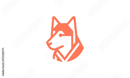 Minimalist orange outline of a husky dog head with geometric style on white background