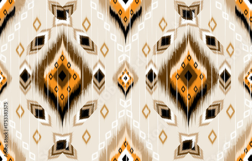 Ikat ethnic abstract beautiful art. Ikat seamless pattern in tribal, 
folk embroidery, Mexican style. Aztec geometric art ornament print. 
Design for carpet, wallpaper, clothing, wrapping, fabric,cove