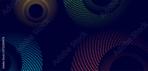 Colorful circular and spiral dotted lines abstract tech geometric background. Vector futuristic minimal design