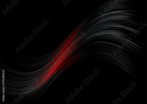 Red and black flowing linear waves abstract futuristic tech background. Vector digital art minimal design