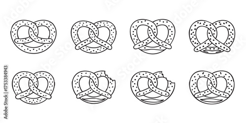 Set of German pretzel outline icons vector
