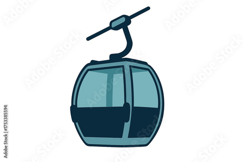 Blue gondola cabin isolated on white background used for ski lifts and winter sports