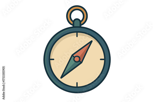 Vintage style pocket compass with magnetic needle pointing direction for navigation and travel