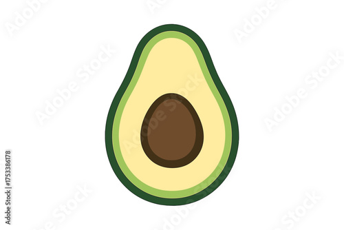 Simple cross section of ripe avocado fruit with pit isolated on white background