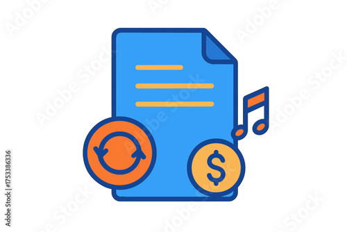 Music licensing agreement royalty payment and renewal concept icon