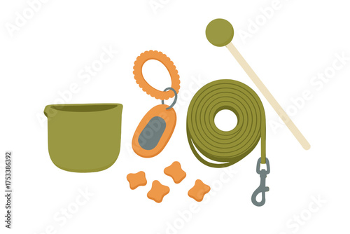 Essential dog training equipment set with leash treats and clicker