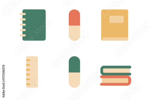 Collection of simple icons representing education and medical concepts