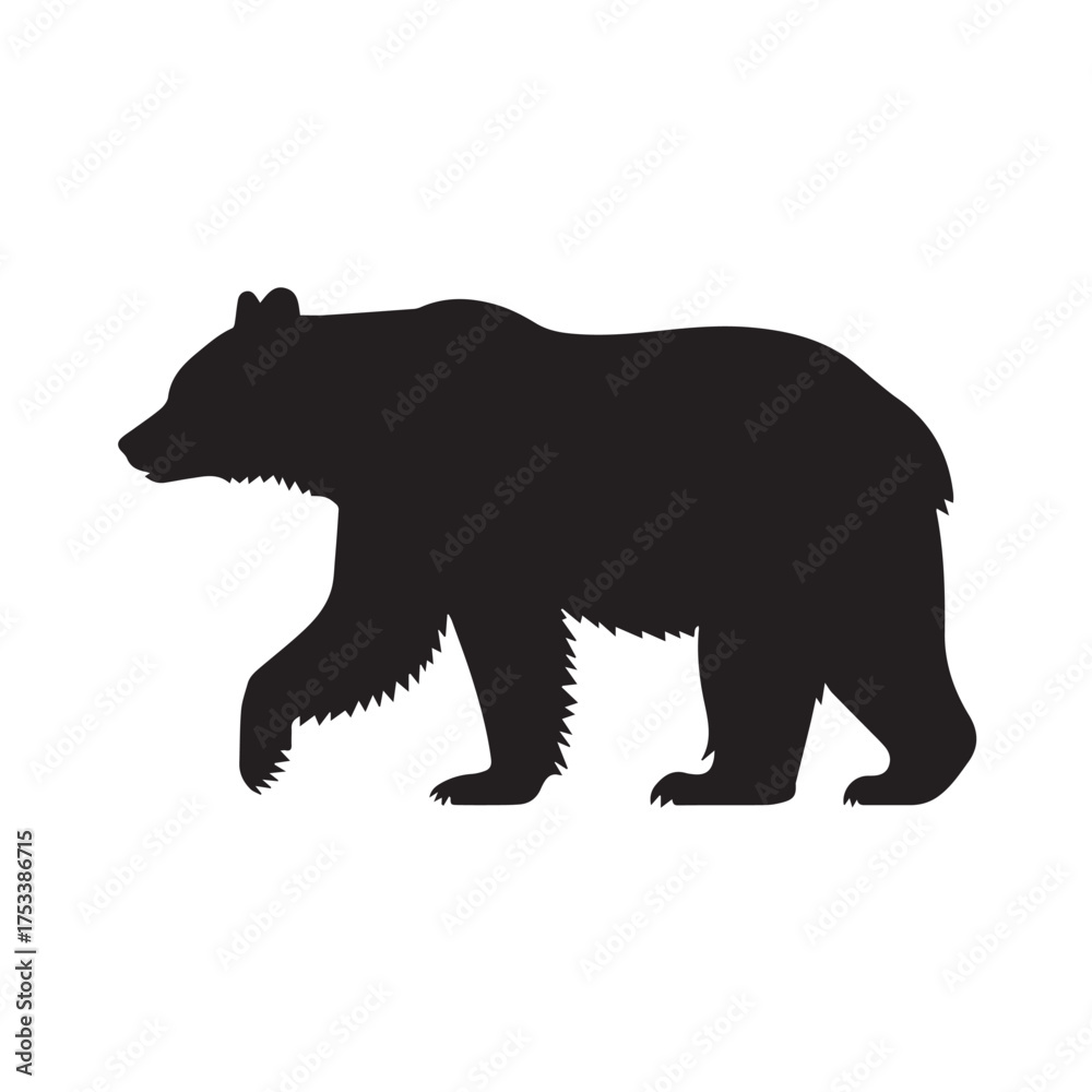 Fototapeta premium TLE: Bold black bear silhouette walking in profile. Simple vector graphic icon of a wild animal with a lifted paw