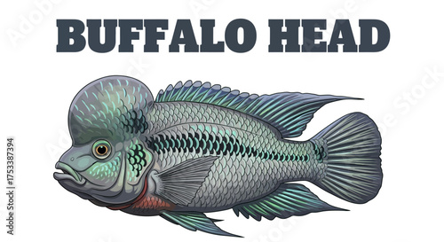 Illustration of a Flowerhorn Cichlid Fish