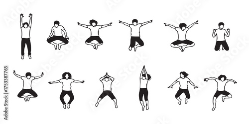 Set of person jumping silhouette icons vector
