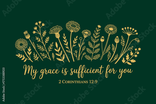 Golden Floral Art with Grace Verse Corinthians