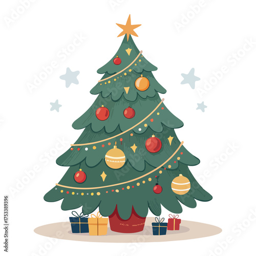A decorated evergreen tree symbolizing joy lights gifts and holiday festive spirit
