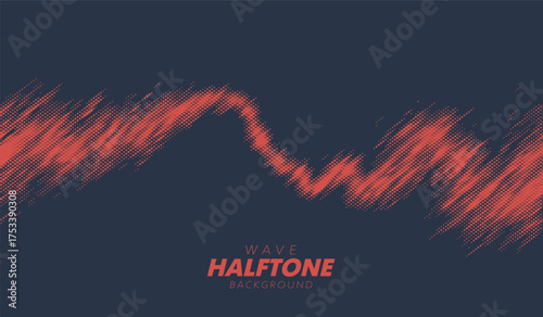 Abstract vector torn halftone fluid wave. Scratched dotted pop art wavy dynamic texture.