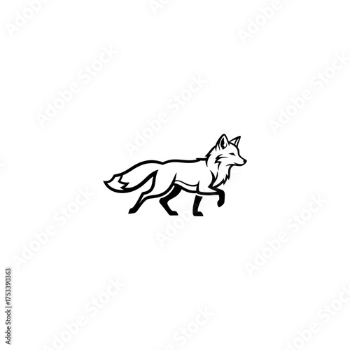 Stylized fox in monochrome, walking silhouette
