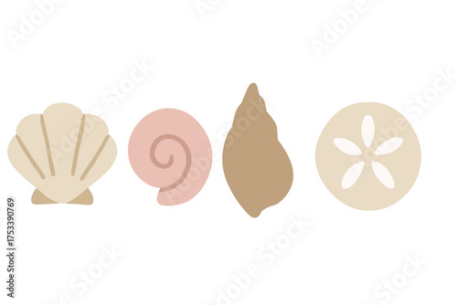 Minimalist set of marine shells including scallop conch and sand dollar design
