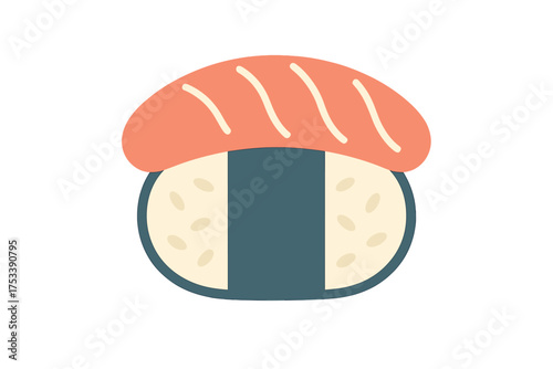 Minimalist flat design graphic of traditional Japanese salmon nigiri sushi