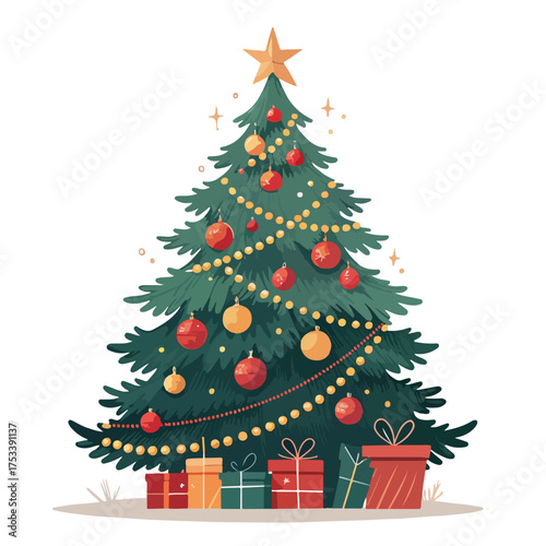 A decorated evergreen tree symbolizing joy lights gifts and holiday festive spirit
