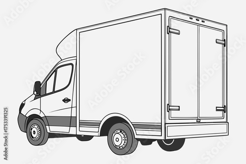 White Refrigerated Delivery Truck in Side Profile Illustration
