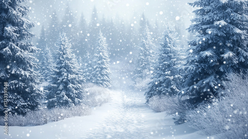 pine forest with snow in winter