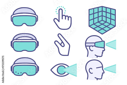 Virtual reality, augmented reality, and metaverse technology interface icons set