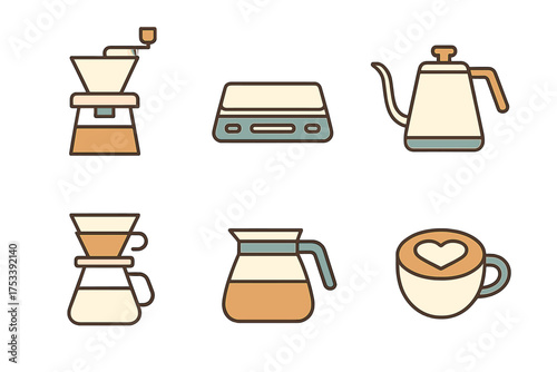 Essential tools for manual coffee brewing: grinder, scale, kettle, and pour over set
