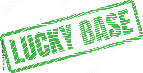Green Lucky Base stamp with textured lettering for positive affirmation and branding