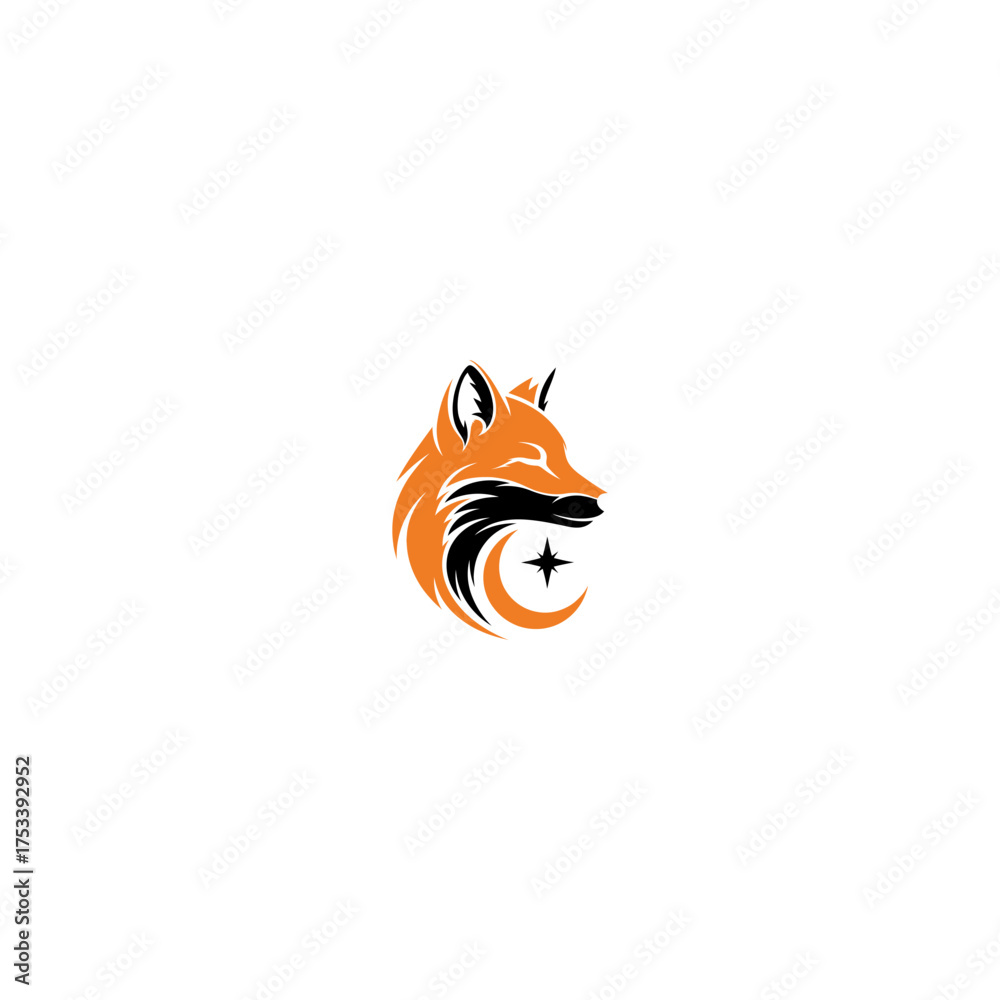Obraz premium Orange fox head in profile with a star/crescent design