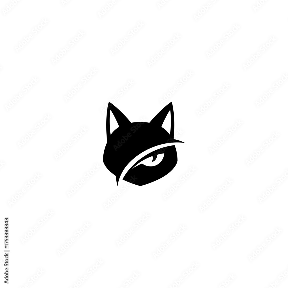 Fototapeta premium Stylized black cat face with one visible eye
