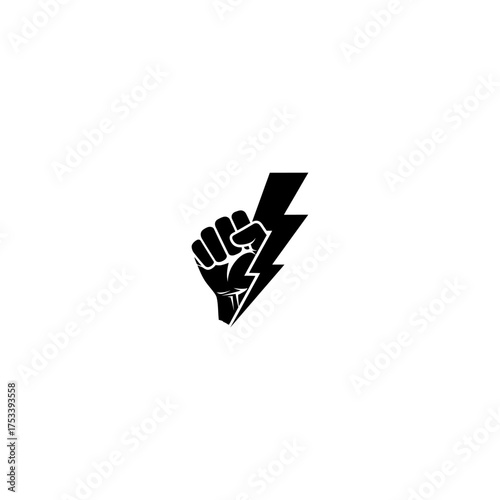 Black fist holding a lightning bolt in silhouette