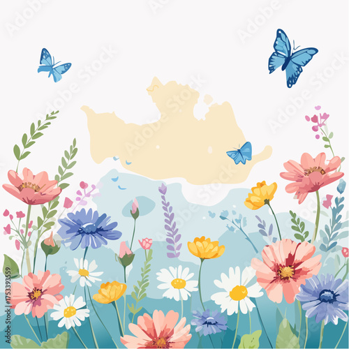 Wiesenblumen in Pastellfarben mit Schmetterlingen