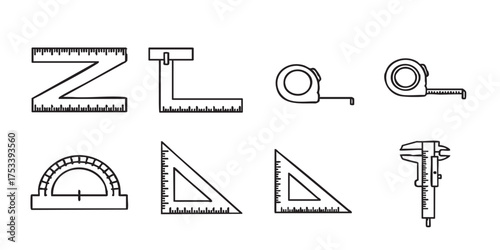 Set of ruler measuring tool outline icons vector
