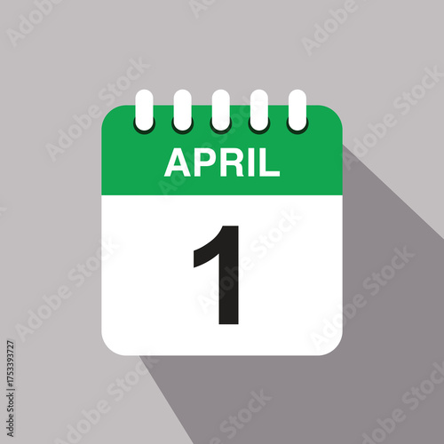 1 april calendar date icon. vector illustration with shadow design